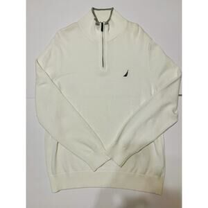 Nautica 1/4 Zip Pullover Sweatshirt Adult Medium White Logo Long Sleeve Casual